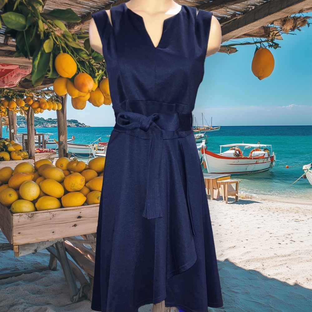 Grace Karin Dress Women’s Navy Blue V Neck Sleeveless Fit And Flare Faux Wrap S